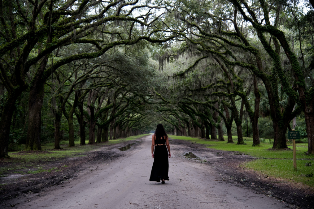 Woman Standing in the Middle of the Forest